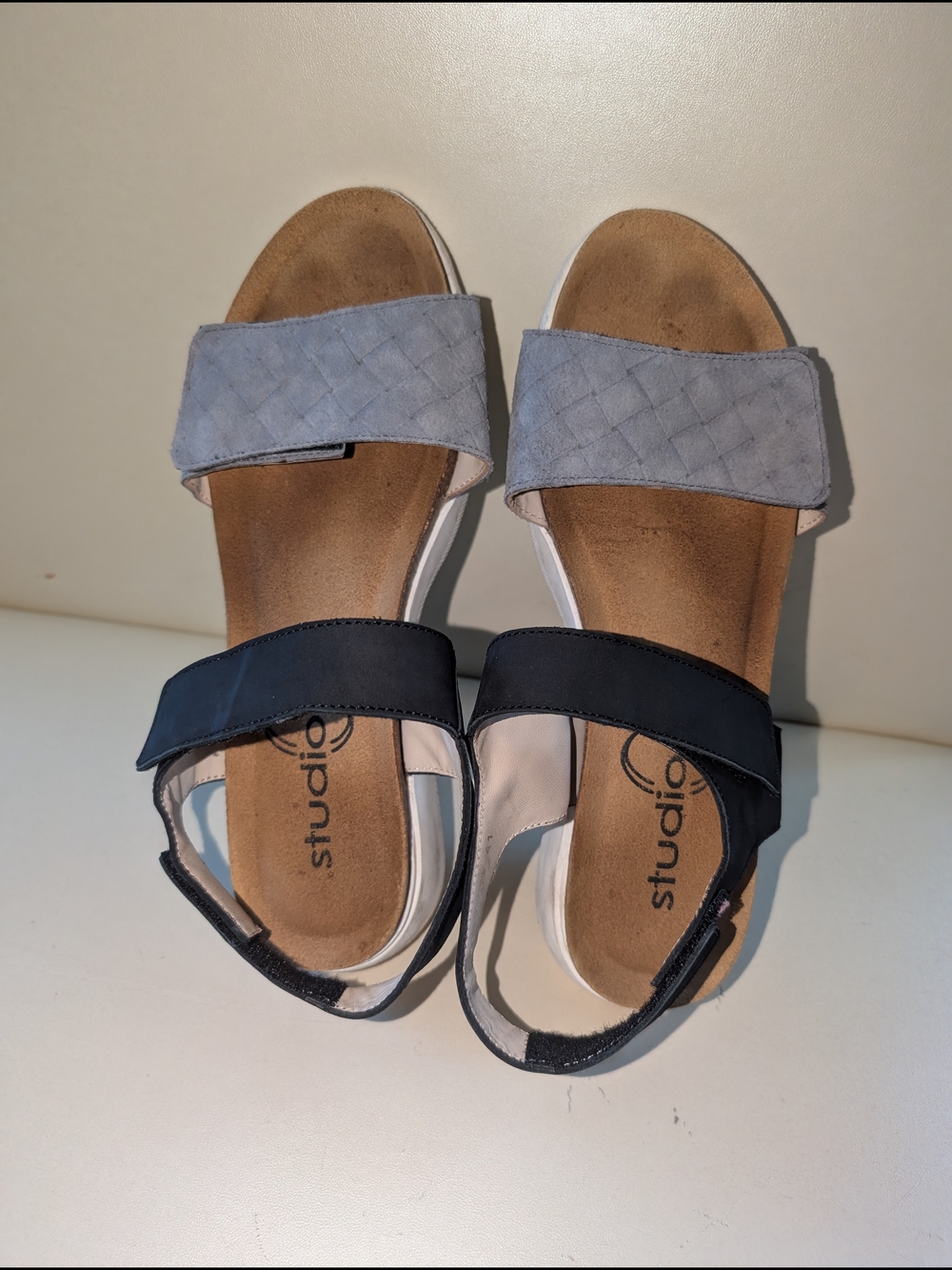 Studio Works Black and Light Gray Two-strap Slide Sandals